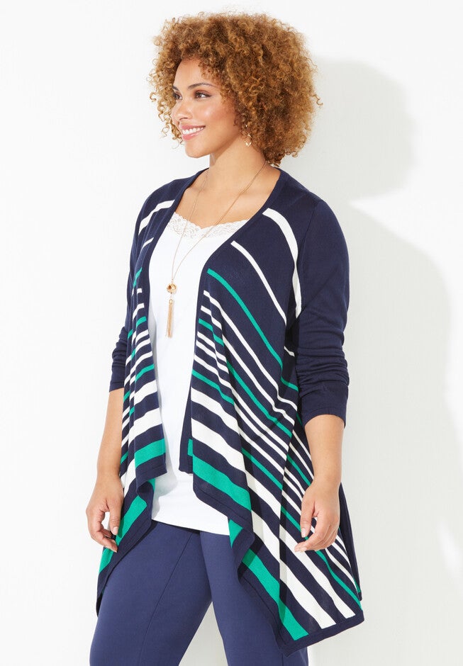 Liz&Me® Striped Cascade Cardigan, , alternate image number null