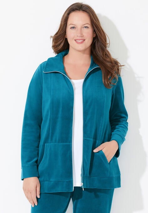 Cozy Velour Jacket, DEEP TEAL, hi-res image number null
