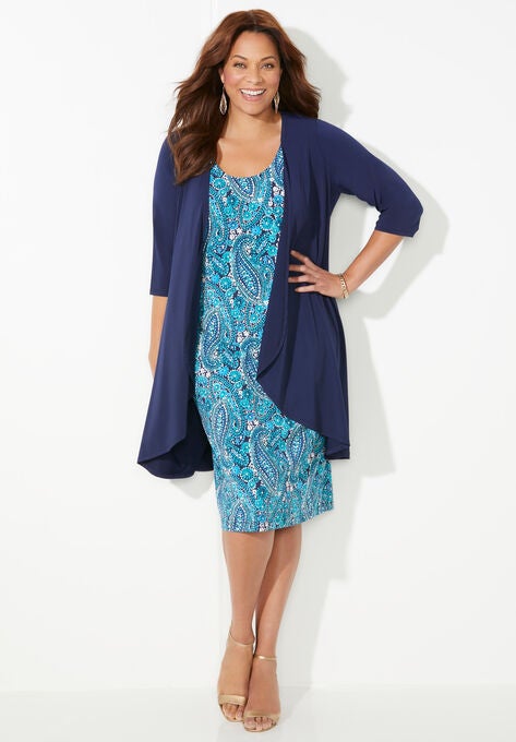 Ocean Bloom Jacket Dress, NAVY WATERCOLOR PAISLEY, hi-res image number null