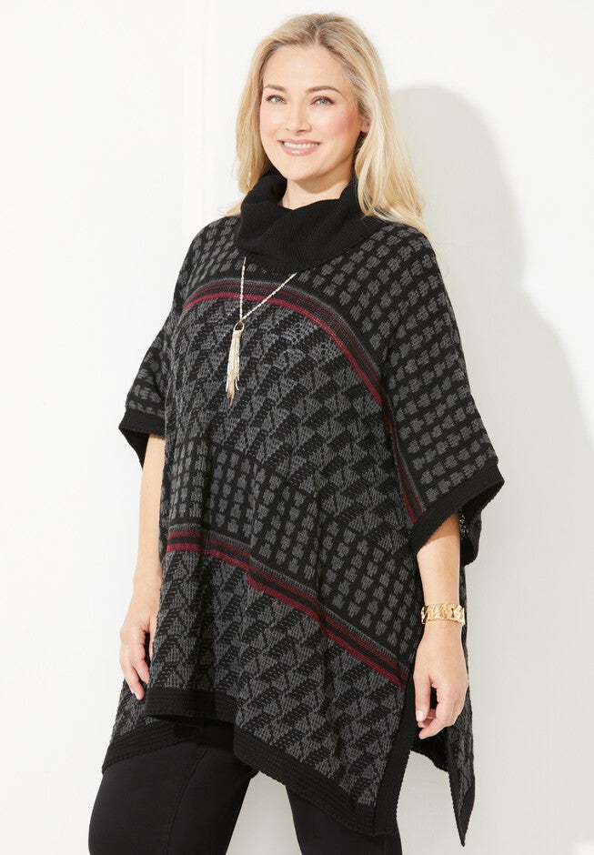 Cowlneck Poncho Sweater, , alternate image number null