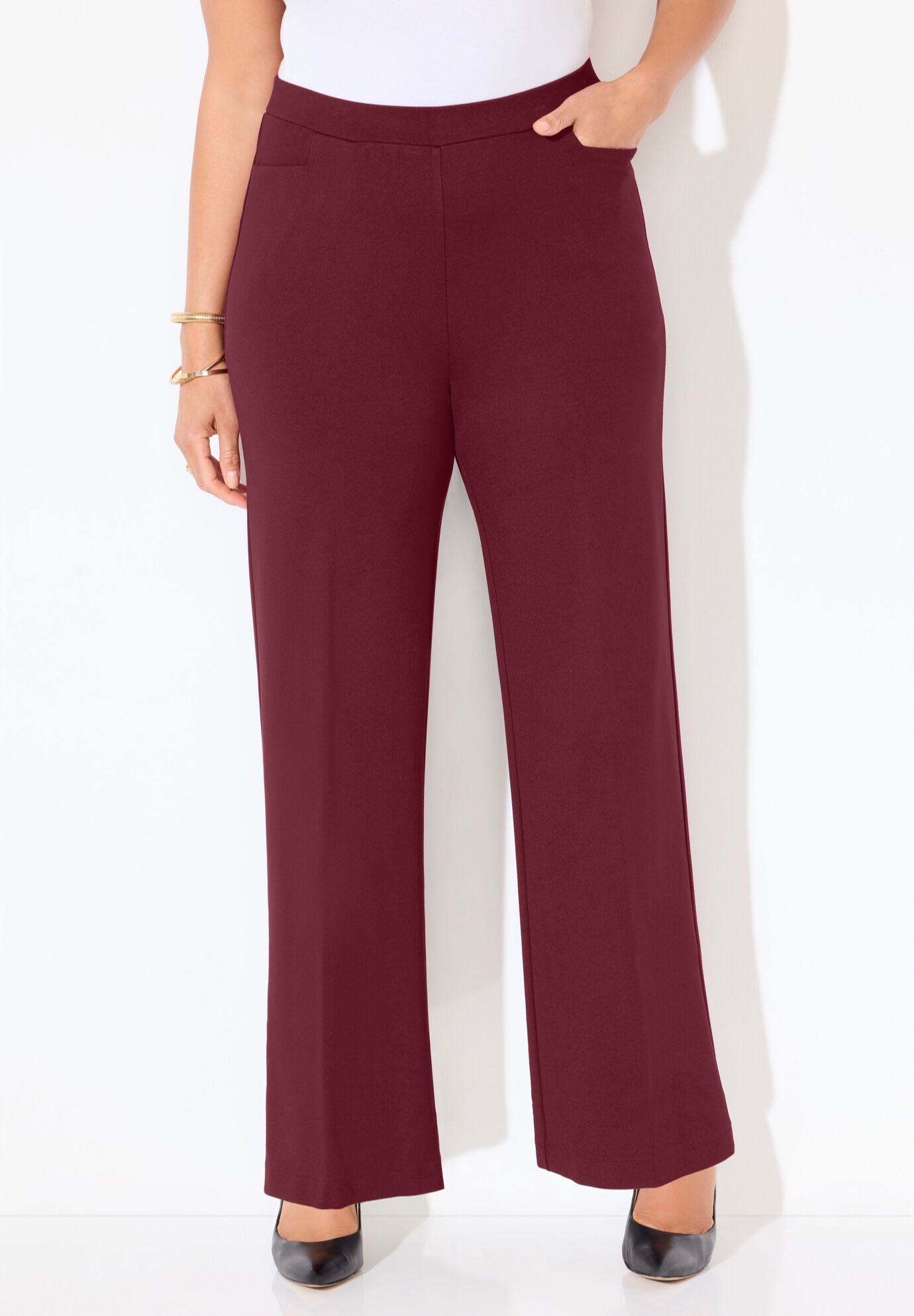 Ponte Wide Leg Pant, RICH BURGUNDY, alternate image number 2