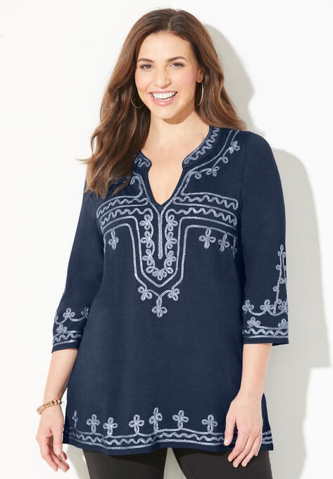 Embroidered Tunic, NAVY, hi-res image number null