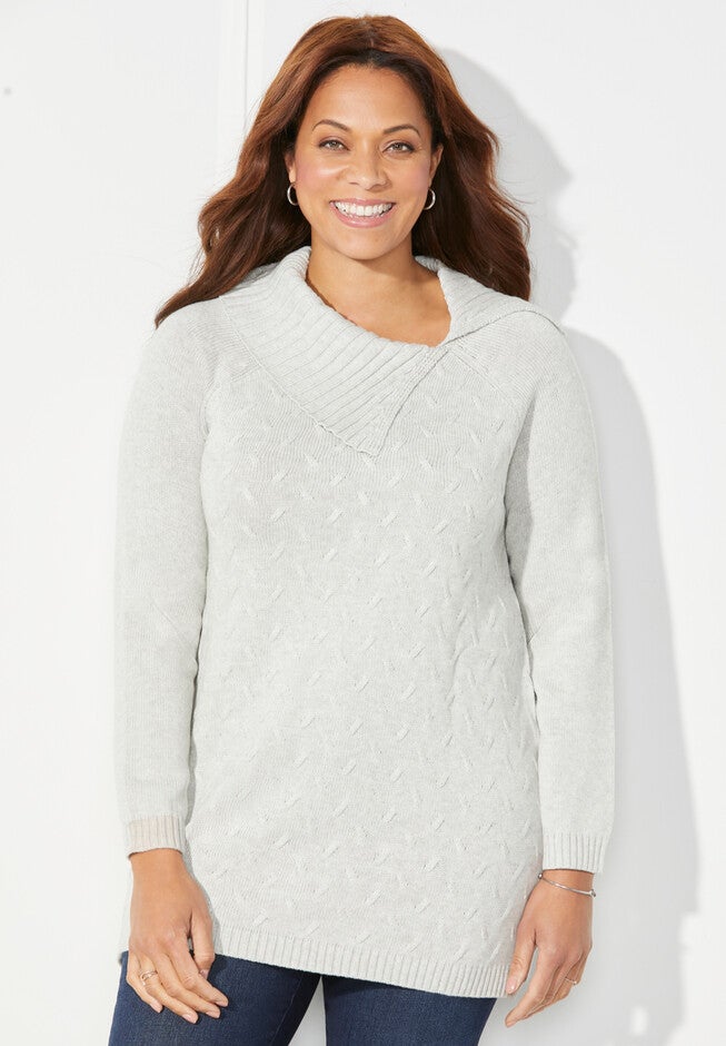 Angled Cowlneck Sweater, HEATHER OATMEAL, hi-res image number null