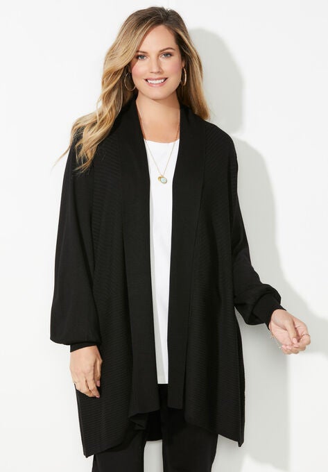 Liz&Me™ Draped Cardigan, BLACK, hi-res image number null