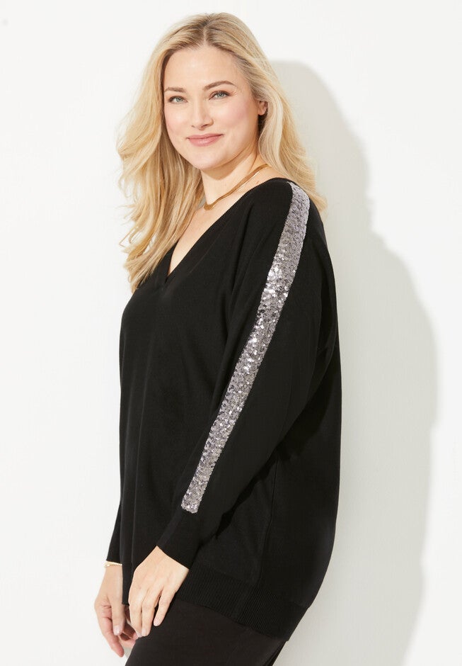 Liz&Me® Racer Stripe V-Neck Sweater, , alternate image number 2