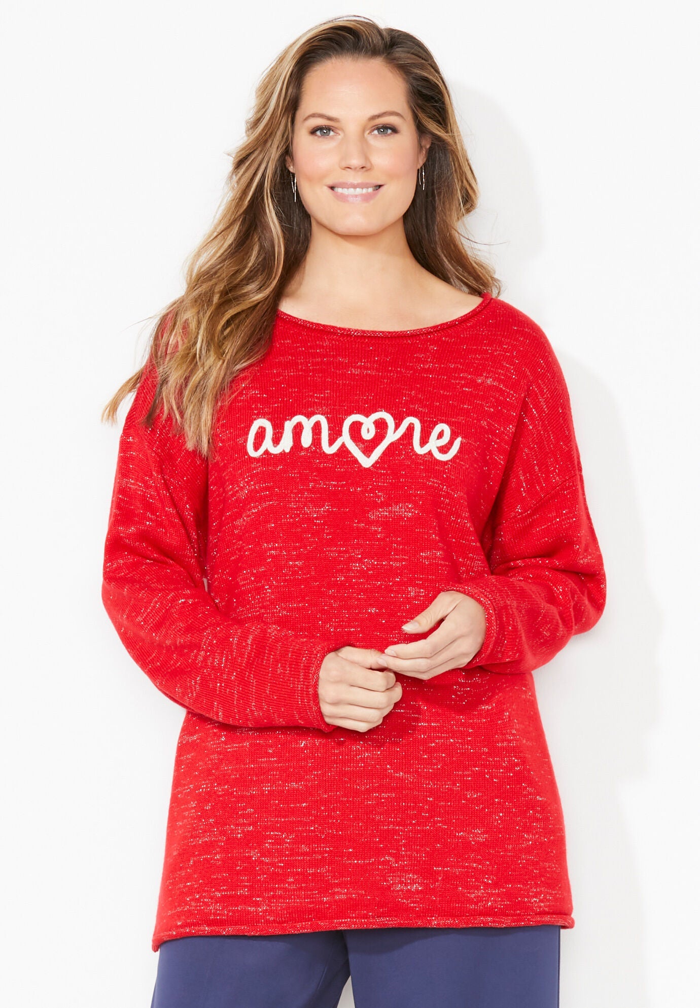Liz&Me&reg; Heart & Soul Stripe Sweater, RED AMOUR, on-hover image number 1
