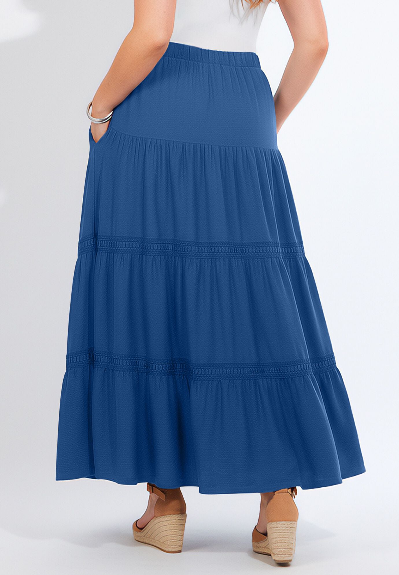 Knit Gauze Tiered Skirt, ROYAL NAVY, alternate image number 2