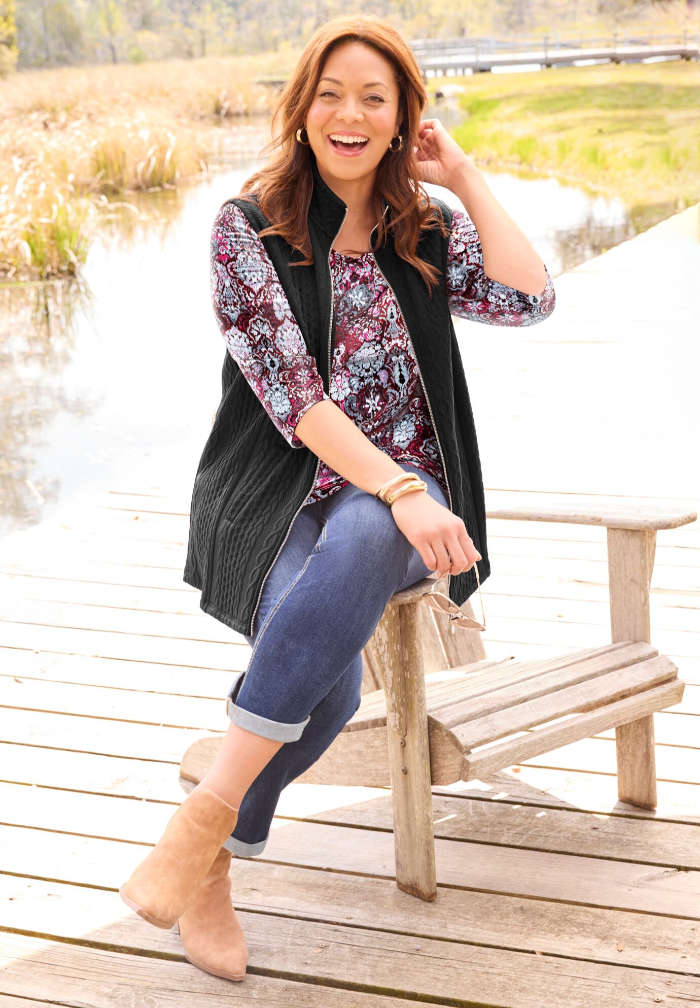 Zip-Front Cable Vest, , alternate image number 5