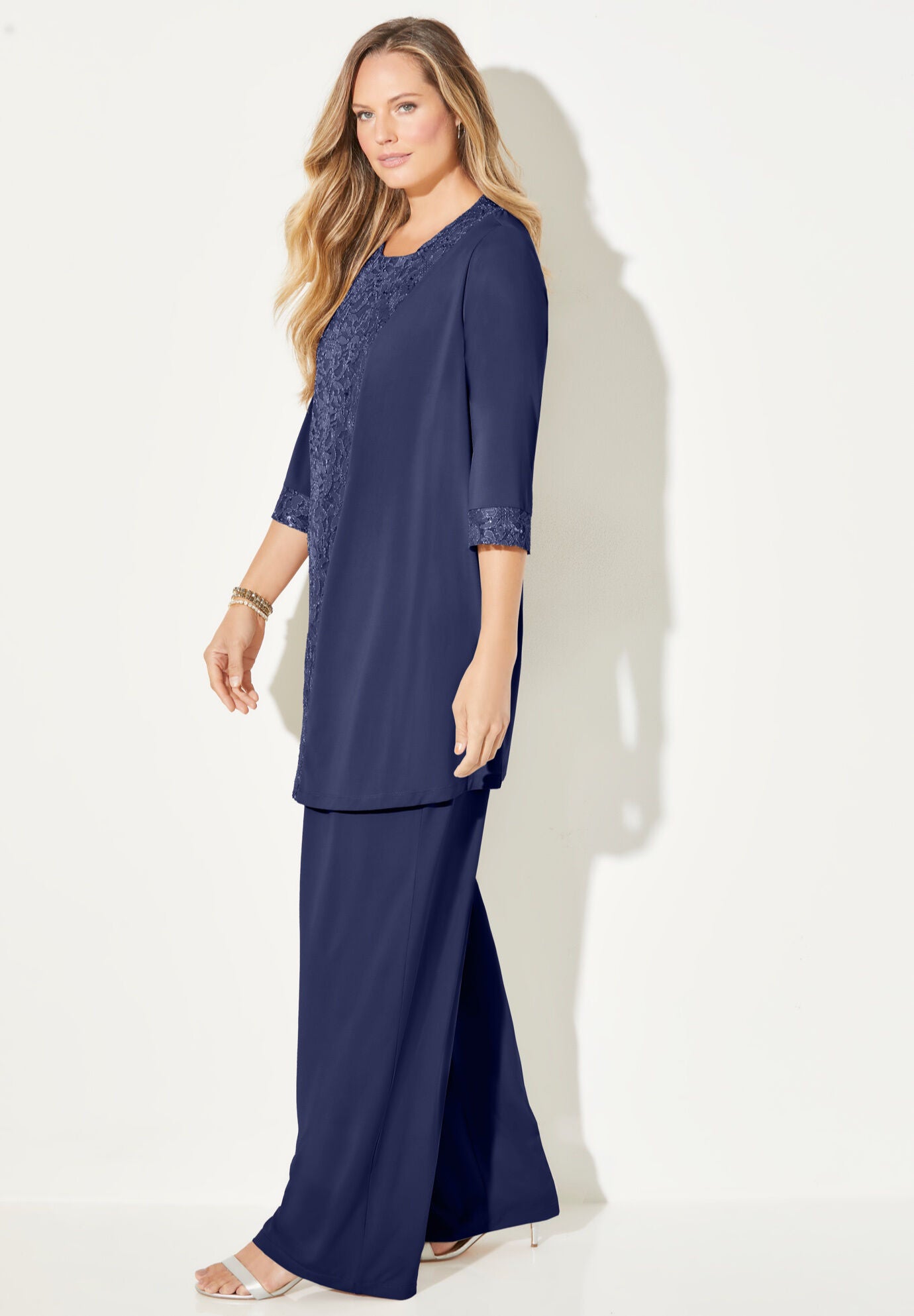 3-Piece Lace Gala Pant Suit, MARINER NAVY, alternate image number 2