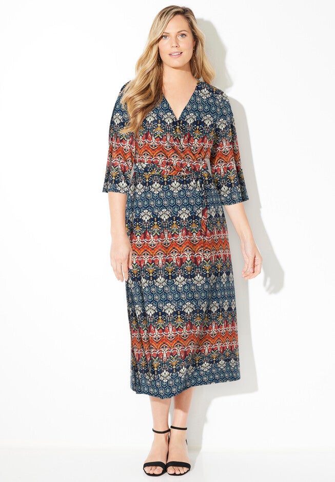 Classic Faux Wrap Dress, NAVY MEDALLION STRIPE, hi-res image number null