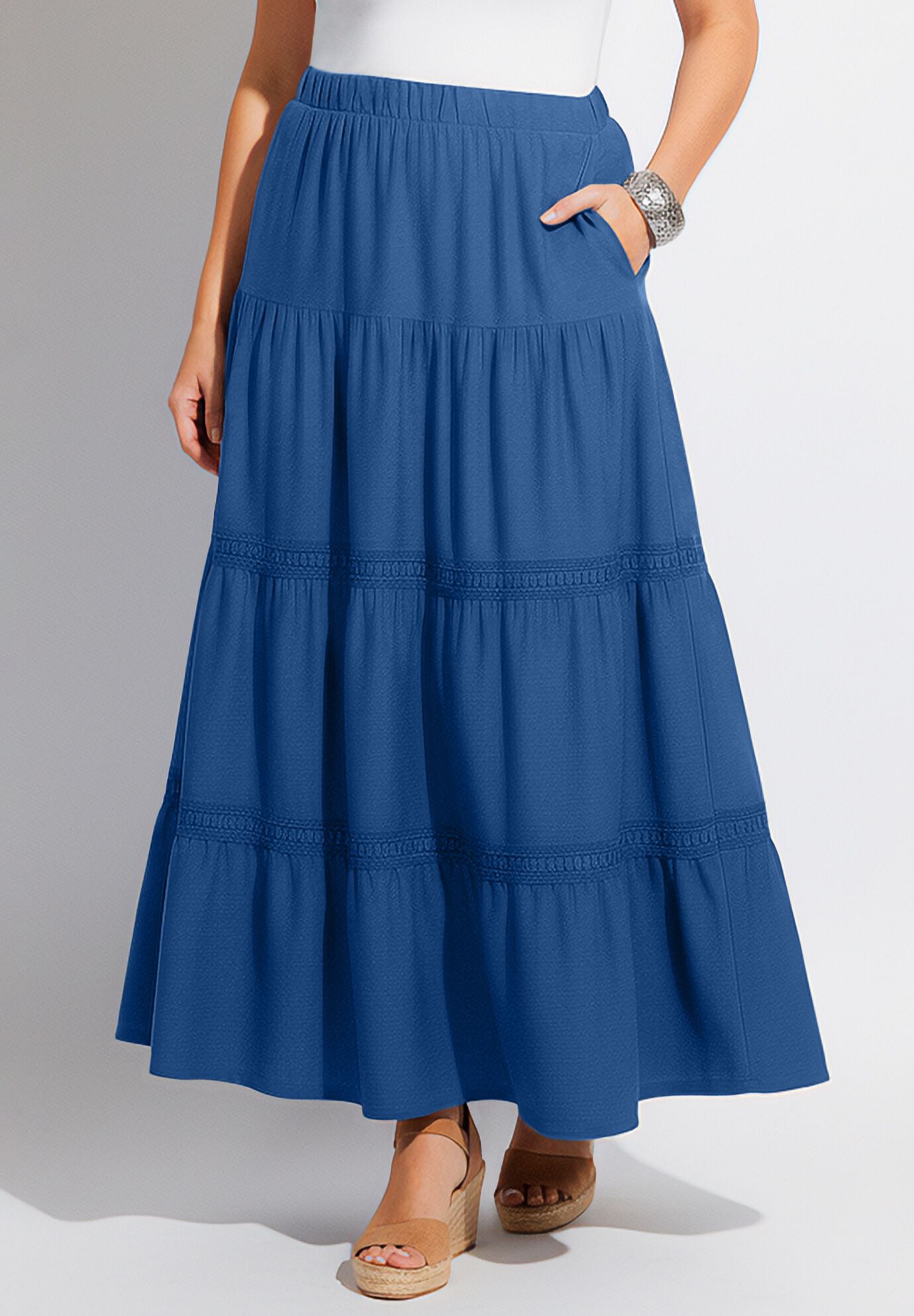 Knit Gauze Tiered Skirt, ROYAL NAVY, on-hover image number 1