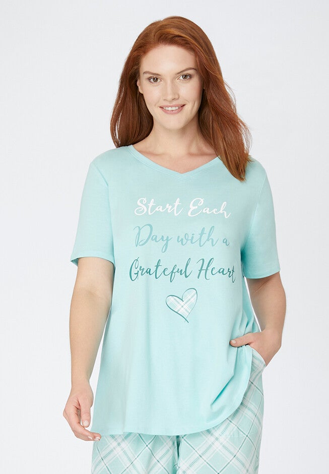 Short Sleeve Sleep Tee, PASTEL TURQUOISE HEART, hi-res image number 0