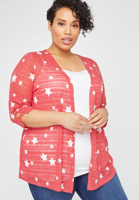 Shadow Stripe Cardigan, RED STARS, hi-res image number null