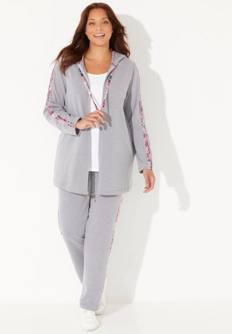 French Terry Motivation Jacket, RICH GREY FLORAL, hi-res image number null