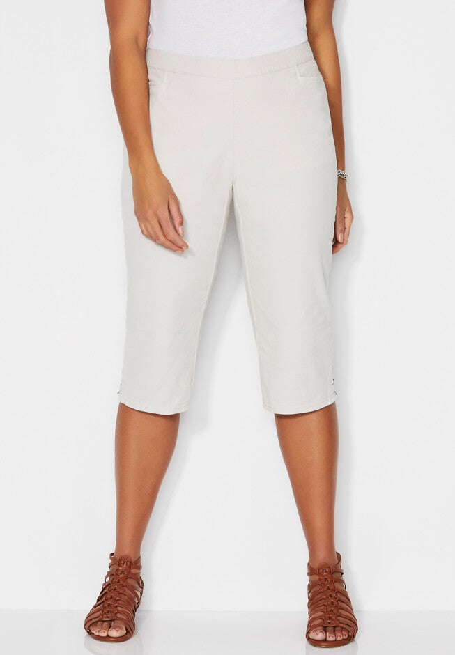 Essential Flat Front Twill Capri With Side Inset, STONE, hi-res image number null