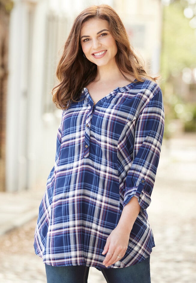 Perfect Plaid Swing Shirt, NAVY PLAID, hi-res image number null
