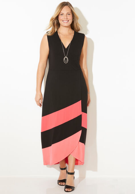 Cascading Stripe Maxi Dress, BLACK SOFT GERANIUM SWEET CORAL, hi-res image number null