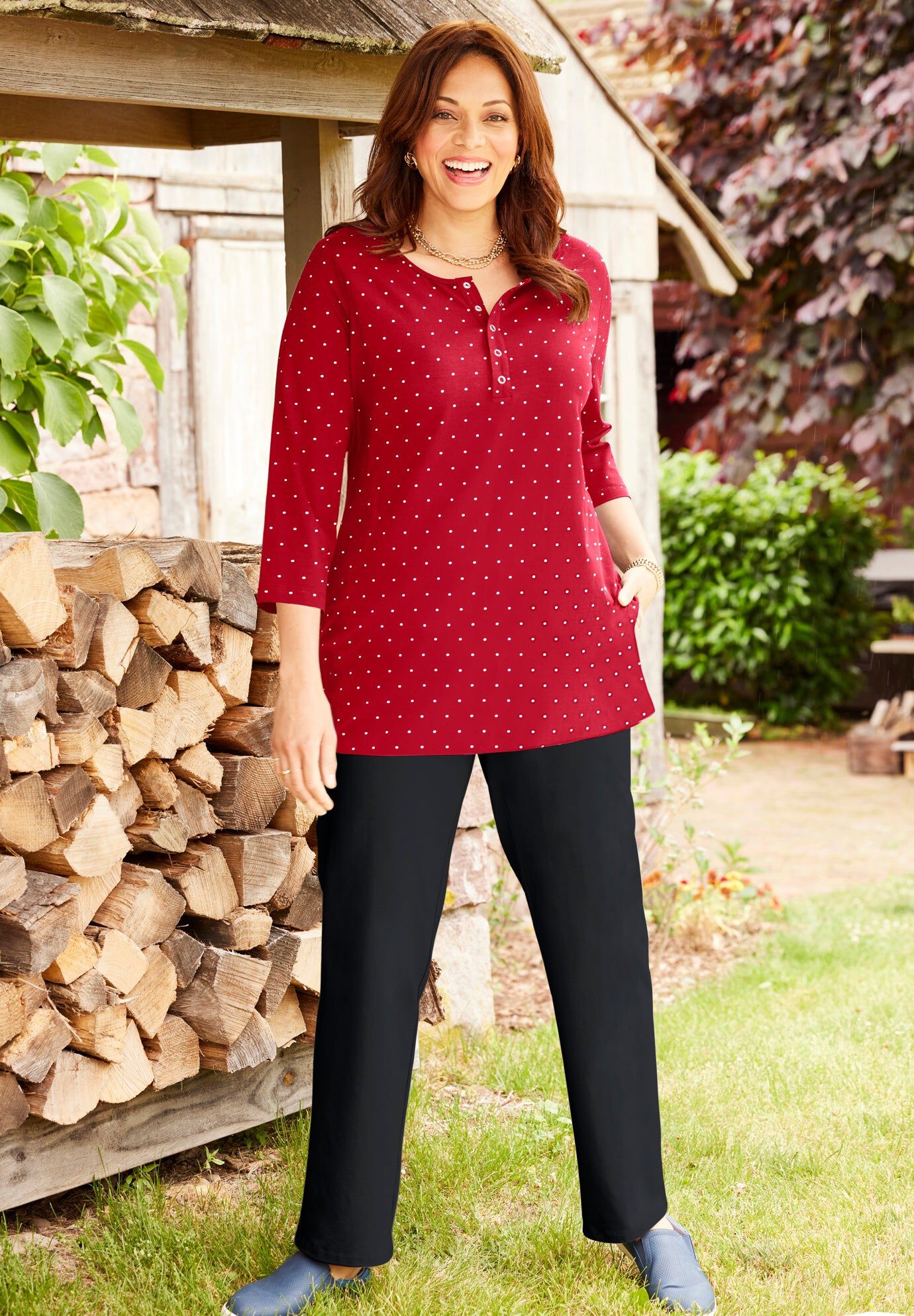 Suprema® Snap-Placket Tee, CLASSIC RED DOT, hi-res image number 0