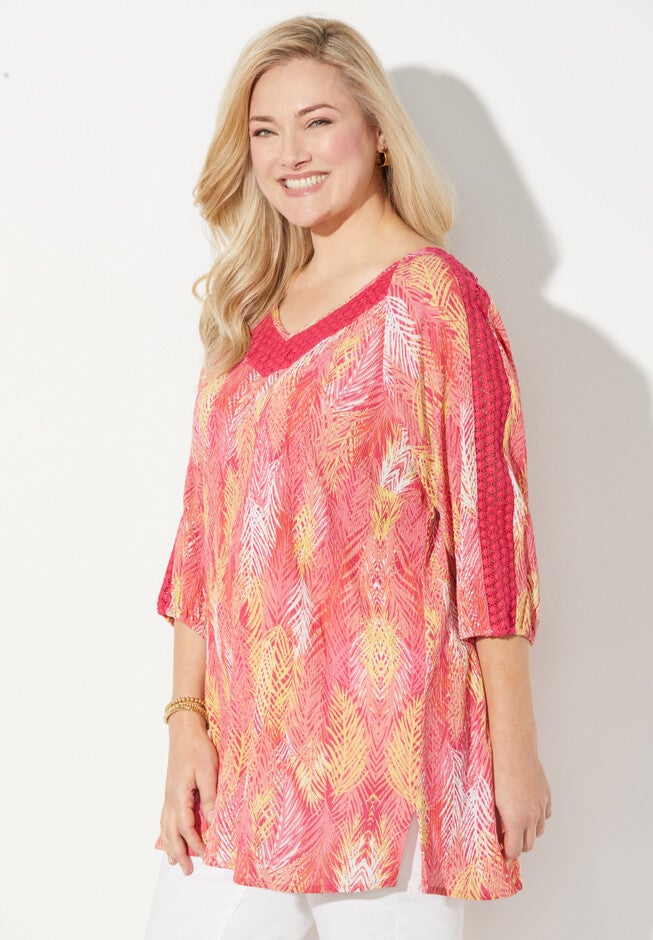 Crochet Trim Gauze Top, , alternate image number null