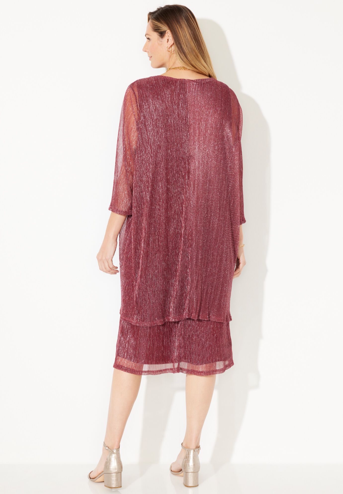 Shimmer Crinkle Duet Dress, RICH BURGUNDY, on-hover image number 1