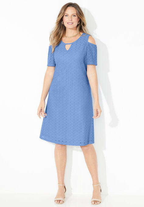 Cold Shoulder Stretch Lace Dress, FRENCH BLUE, hi-res image number null