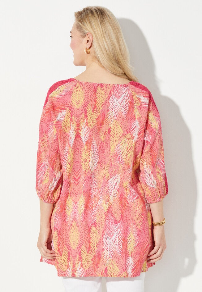 Crochet Trim Gauze Top, , on-hover image number null