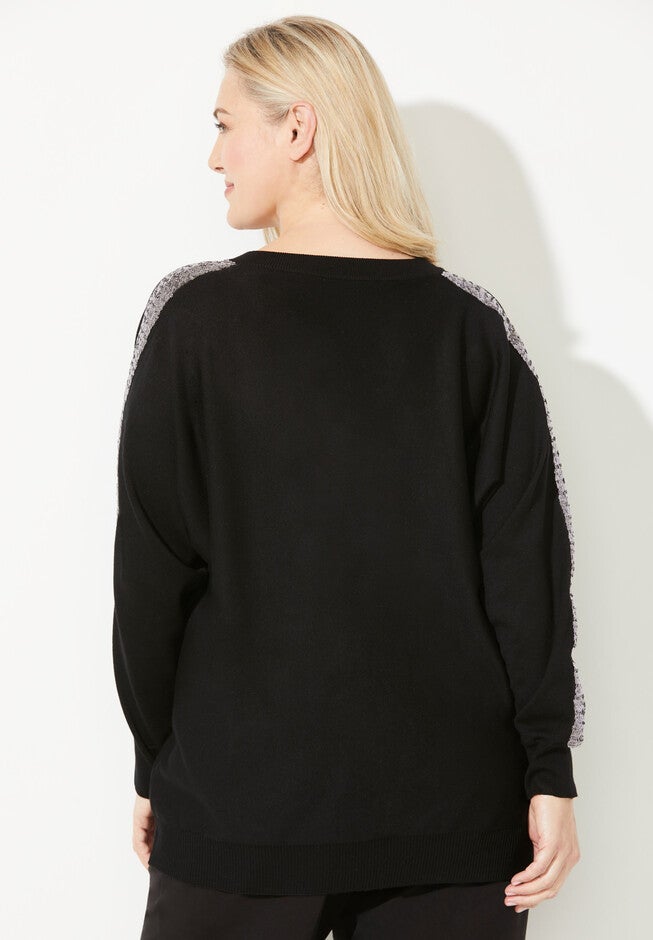 Liz&Me® Racer Stripe V-Neck Sweater, , on-hover image number 1