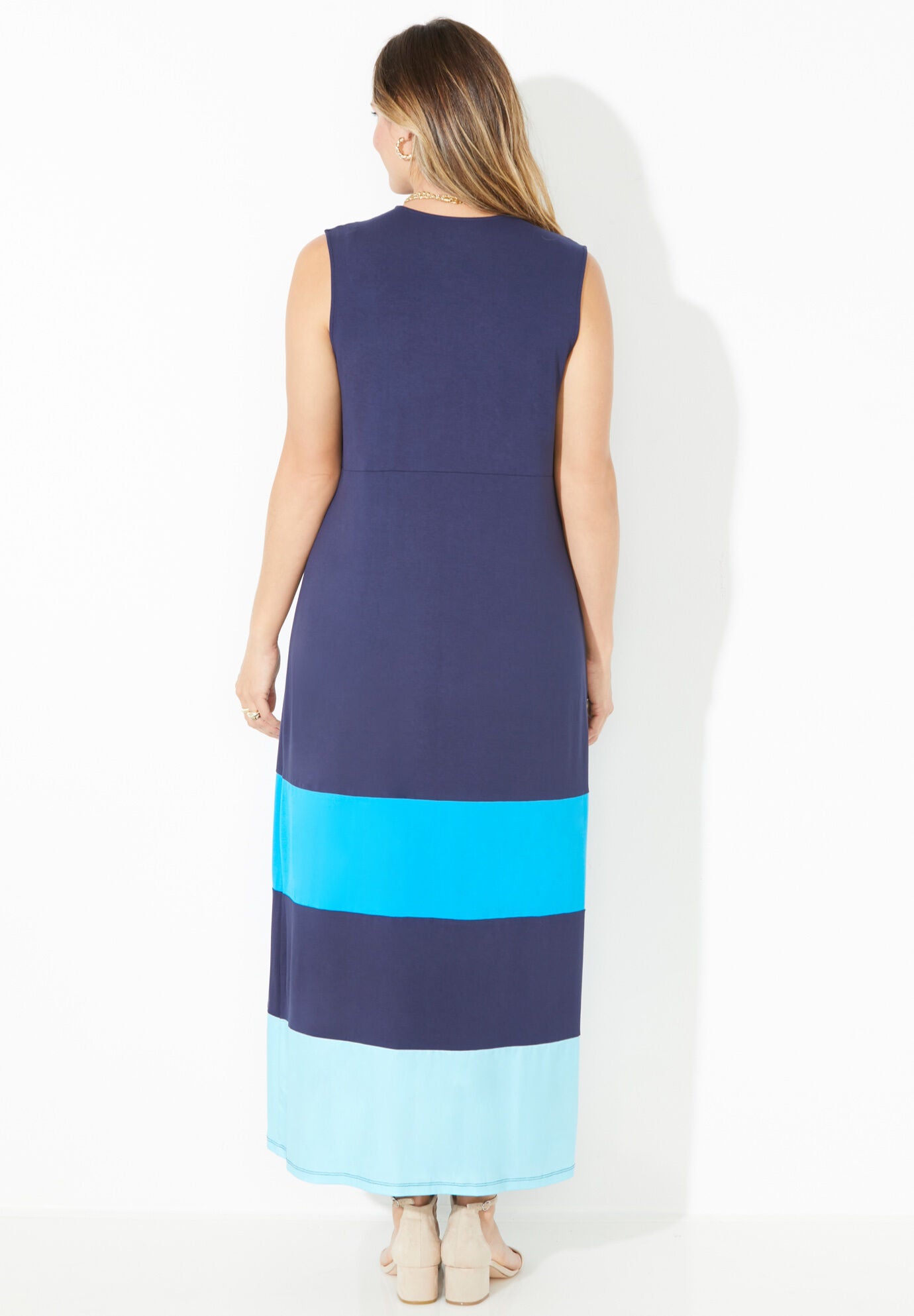 Cascading Stripe Maxi Dress, NAVY VIBRANT BLUE AQUA, on-hover image number 1