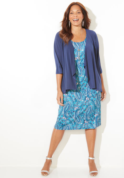 Classic Jacket Dress, NAVY WATERCOLOR PAISLEY, hi-res image number null