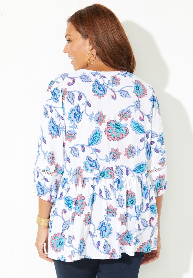 Crinkle Gauze Peplum Blouse, , on-hover image number null
