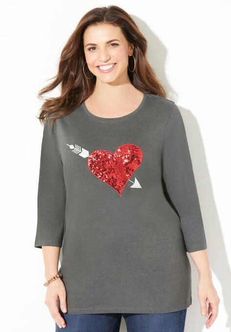 Valentine's Day Graphic Tee, HEATHER GREY HEARTS ARROW, hi-res image number null
