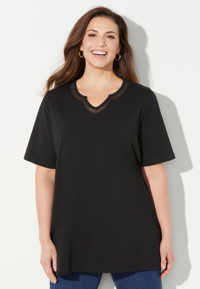 Suprema® Mesh Trim Tee, BLACK, hi-res image number 0