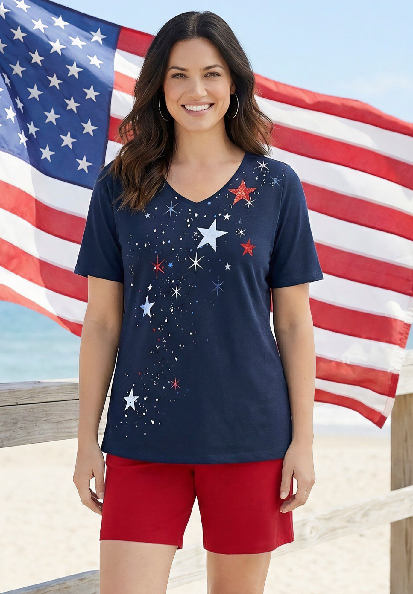 Stars & Shine Tee, MARINER NAVY STAR FALLING, hi-res image number 0