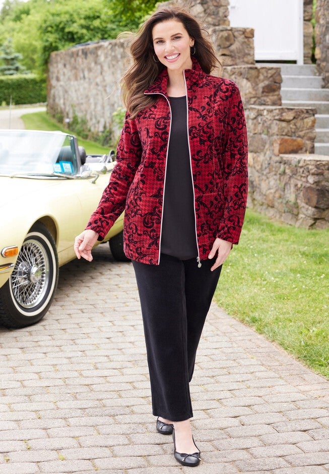 Cozy Velour Jacket, CLASSIC RED HOUNDSTOOTH, hi-res image number 0