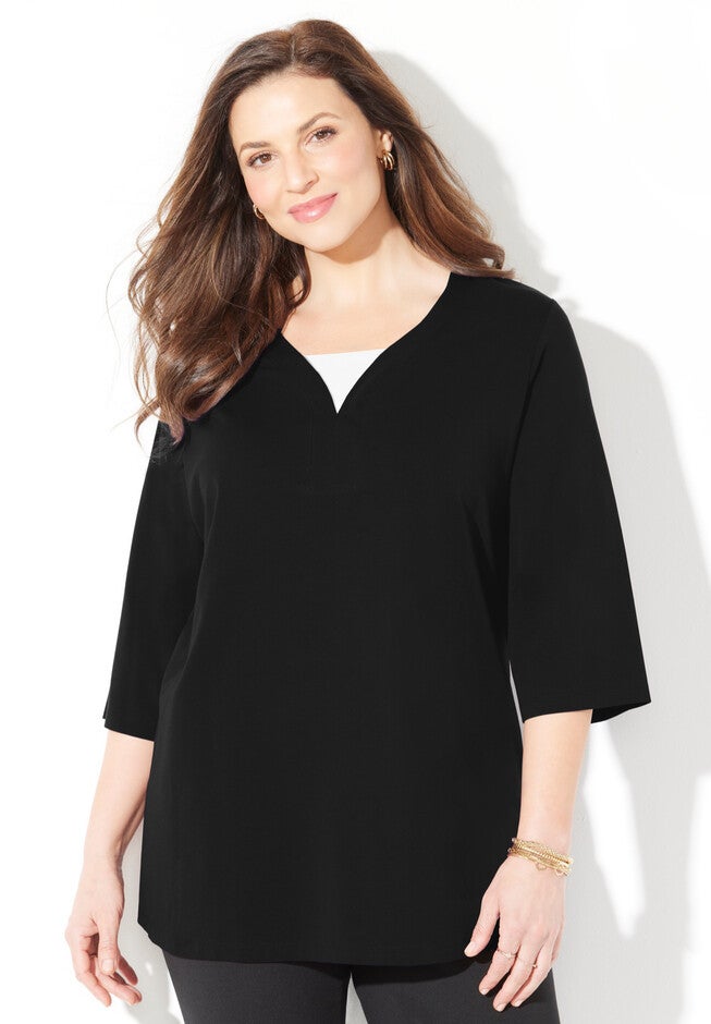 Suprema® Y-Neck Duet Tee, BLACK, hi-res image number null