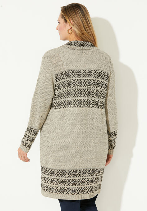 Fair Isle Shawl Collar Cardigan, , on-hover image number null