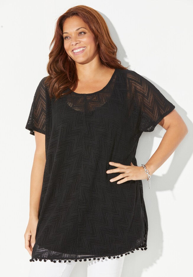 AnyWear Dolman Sleeve Duet Top, BLACK, hi-res image number 0