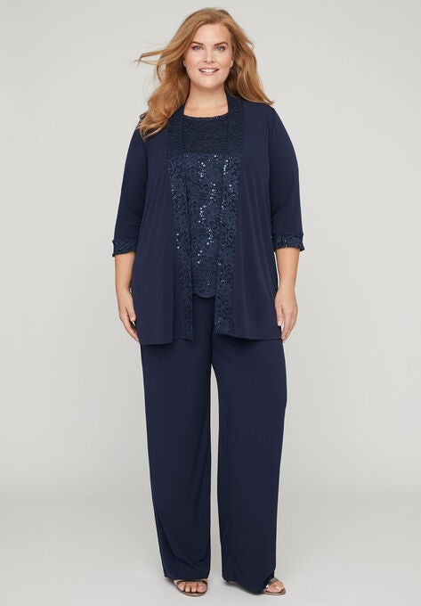 3-Piece Lace Gala Pant Suit, MARINER NAVY, hi-res image number null