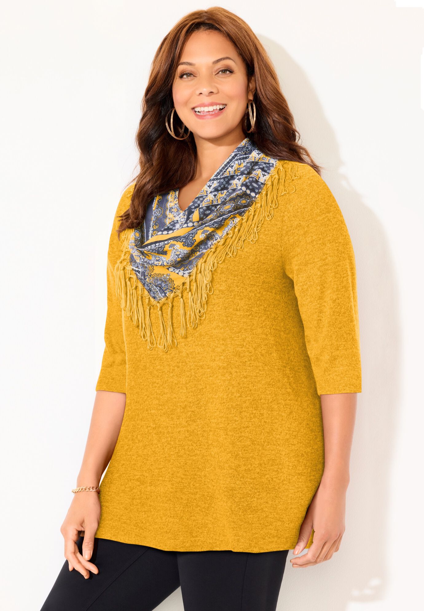 Impossibly Soft Tunic & Scarf Duet, HONEY MUSTARD, alternate image number 2