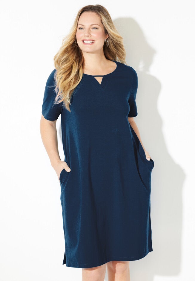 Suprema® Pleat-Neck Dress, NAVY ANCHOR, hi-res image number null