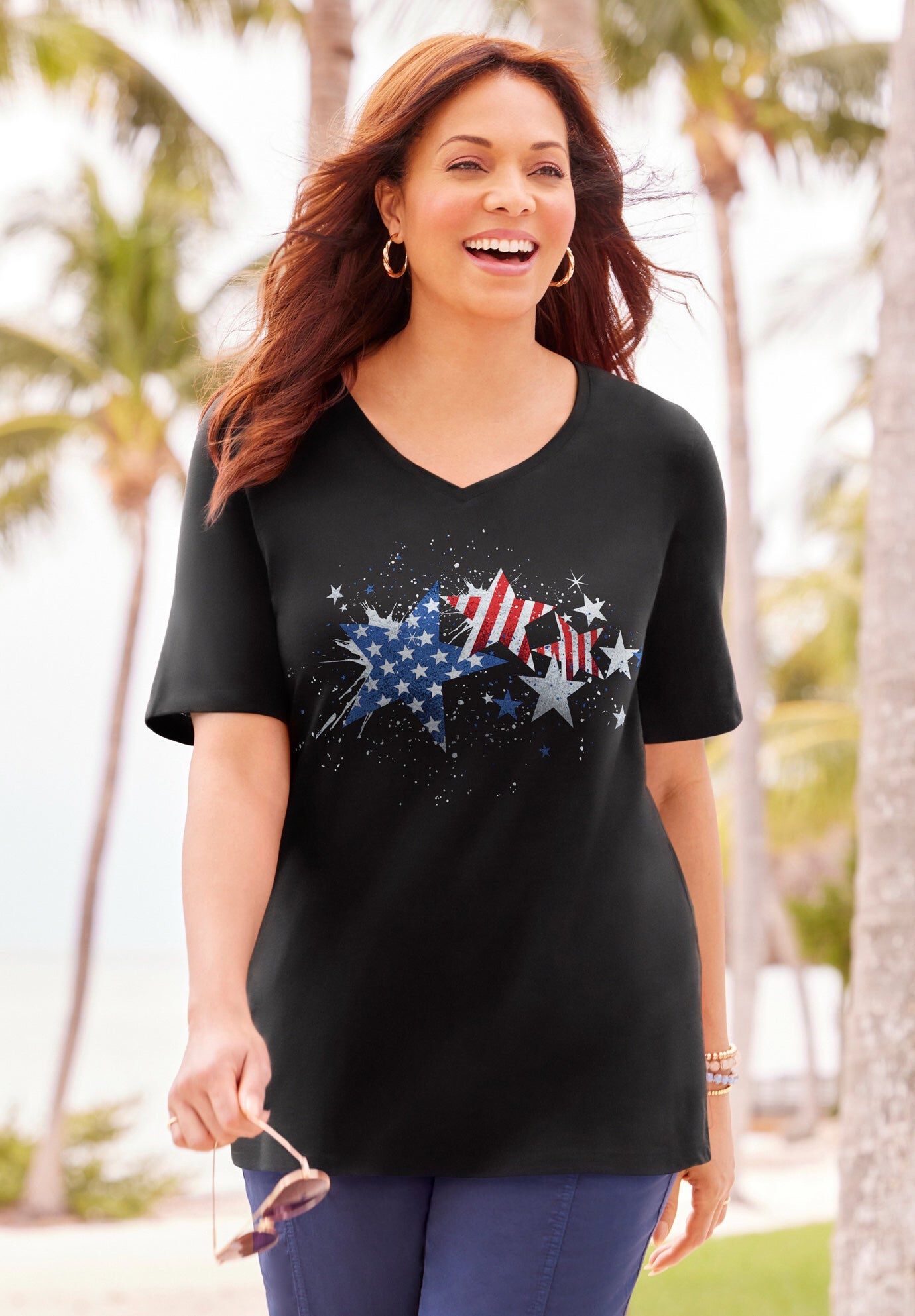 Stars & Shine Tee, BLACK FLAG STARS, hi-res image number 0