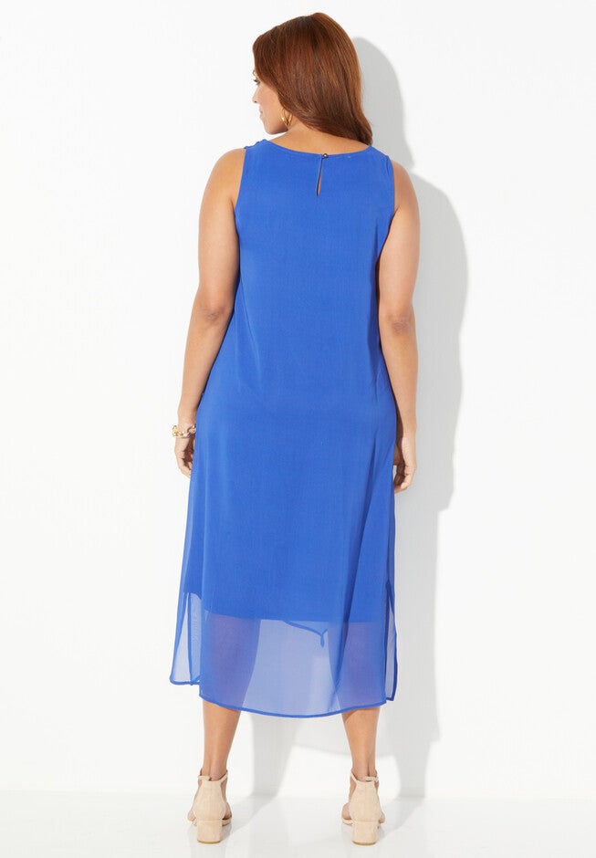 Beaded V-Neck Chiffon Dress, , on-hover image number 1