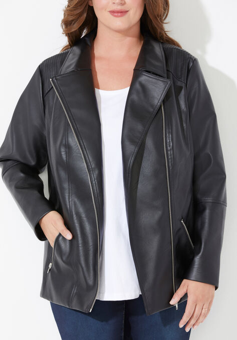 Faux Leather Moto Jacket, , alternate image number null