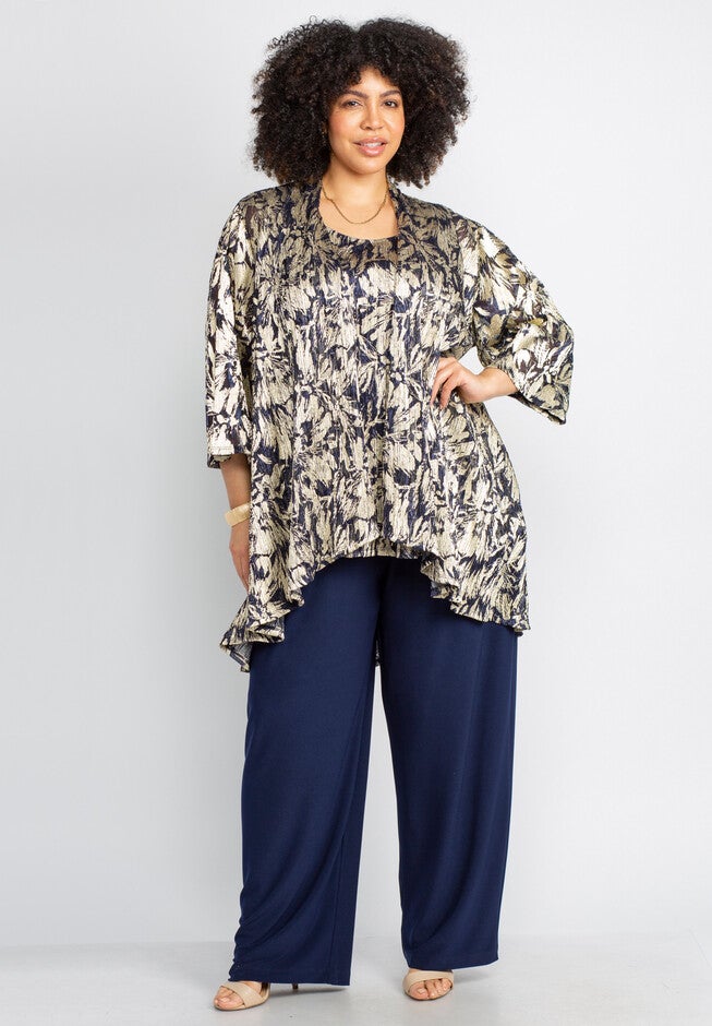 3-Piece Foil Print Pant Set, NAVY GOLD, hi-res image number null