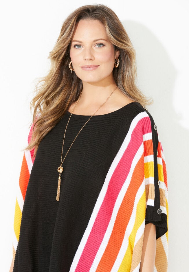 Liz&Me® Rib Striped Poncho, , alternate image number null