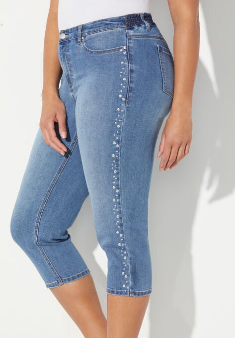 Sparkle Trim Jean Capri, , alternate image number null