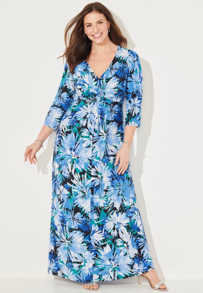 Garden Walk Twist-Knot Maxi Dress, BLUE TROPICAL, hi-res image number null