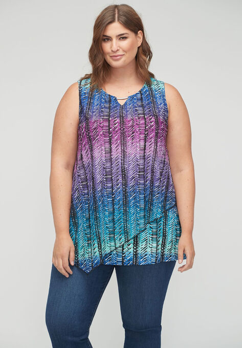 Mesh Keyhole Tank, PURPLE TEXTURED STRIPE OMBRE, hi-res image number null