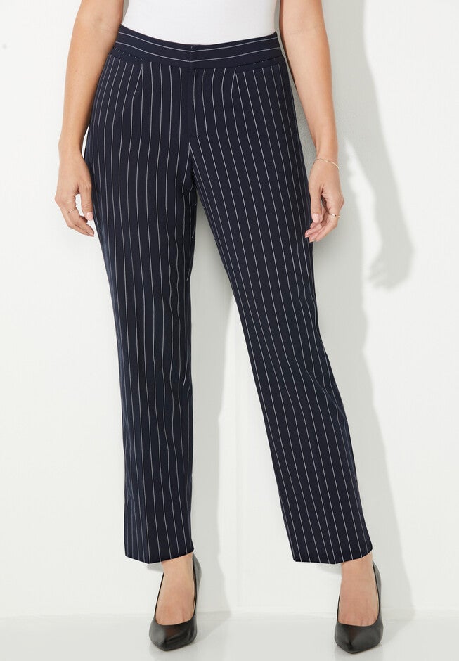 Right Fit® Moderately Curvy Slim Leg Pant, MIDNIGHT WHITE PINSTRIPE, hi-res image number 0