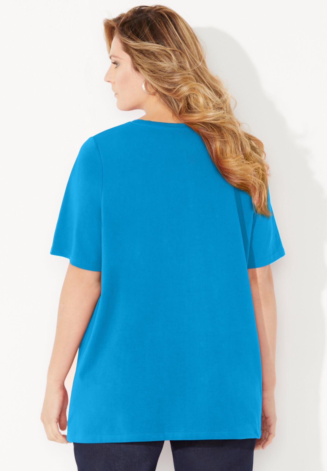 Suprema&reg; Embroidered Notch-Neck Tee, TURKISH TILE, on-hover image number 1
